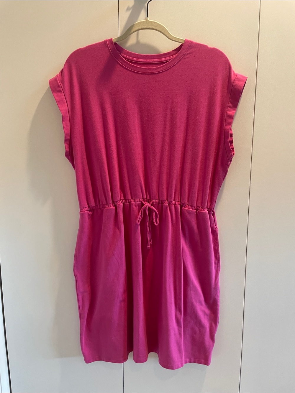 A new day Bright Pink Drawstring Waist Tee Dress